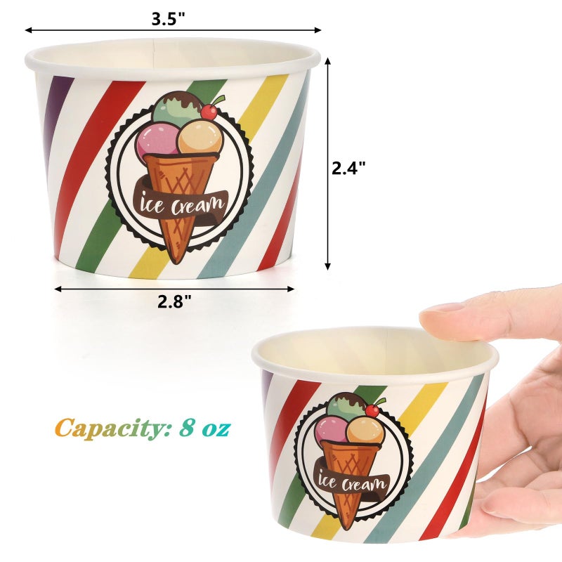 DEAYOU 240 Pack Paper Ice Cream Cups, 8 oz Disposable Dessert Bowls, Treat Cups for Sundae, Parfaits, Frozen Yogurt, Soup, Snack, Party Supplies, Colorful Stripes, 6 Styles - Image 2